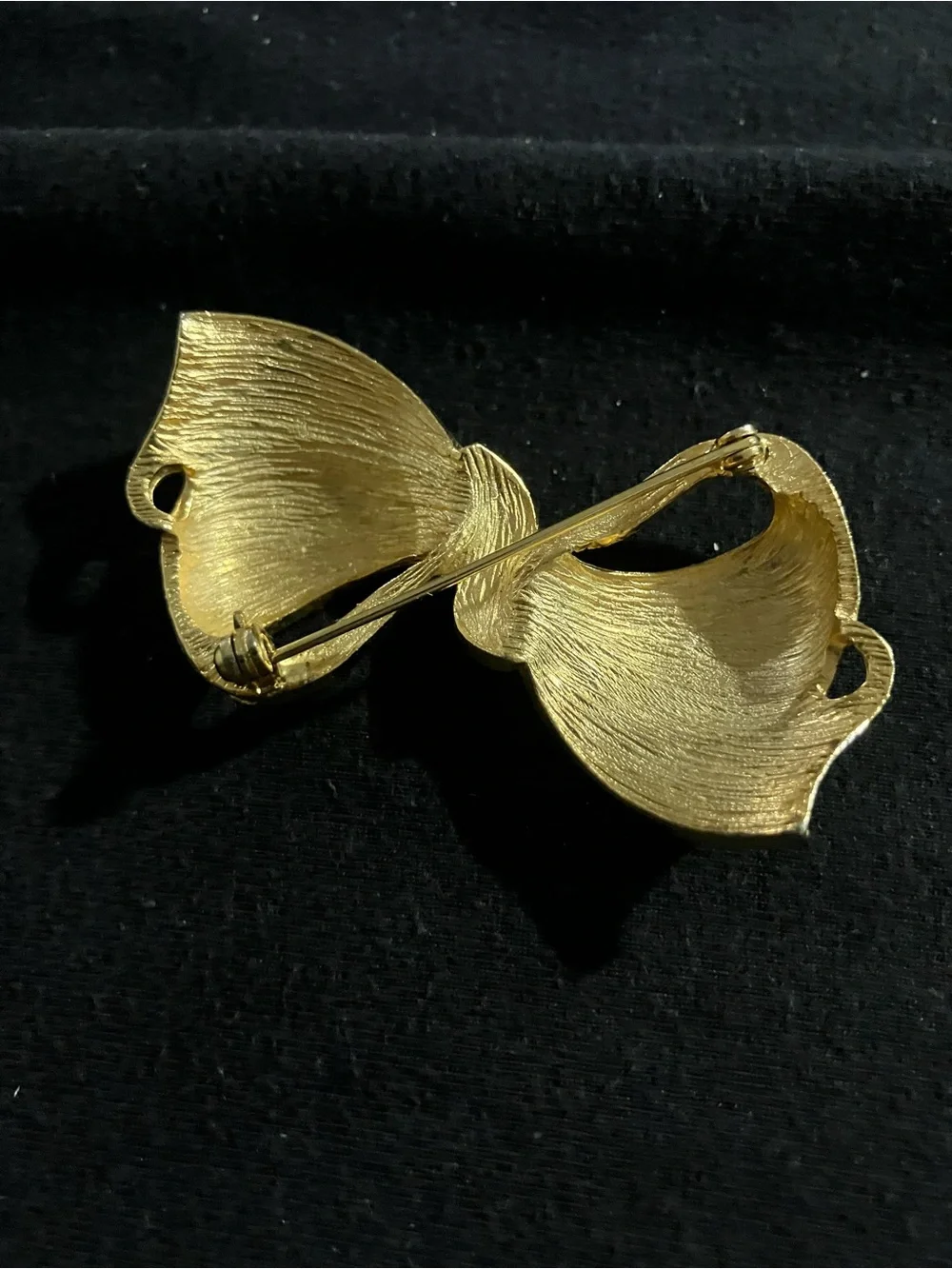 Vintage Gold Bow Brooch with Clear Rhinestones